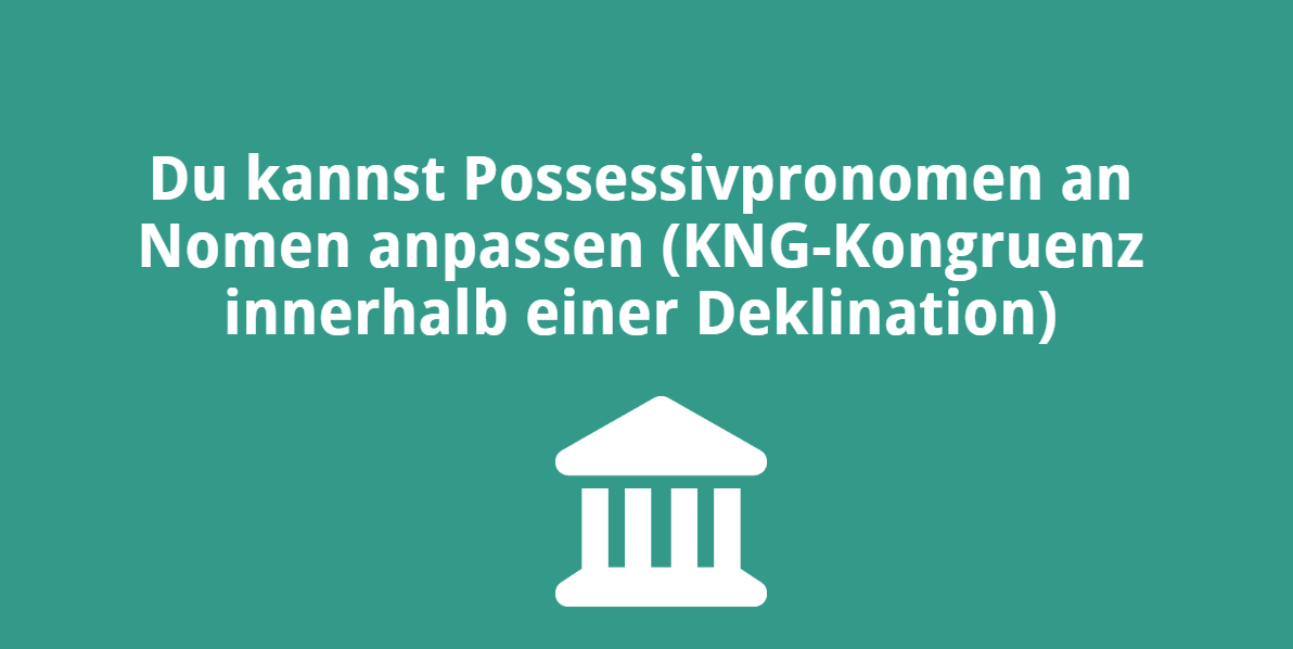 Du kannst Possessivpronomen an Nomen anpassen (KNG-Kongruenz innerhalb einer Deklination)