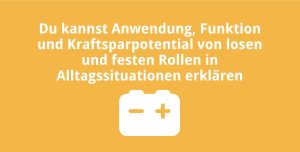 Du kannst Anwendung, Funktion und Kraftsparpotential von losen und festen Rollen in Alltagssituationen erklären
